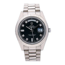 Rolex Day-Date II President White Gold 41mm Black Diamond Fluted Bezel 218239