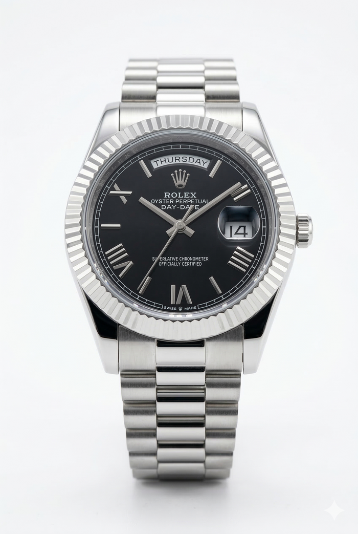 Rolex Day-Date "President" 40mm – Black Dial, Roman Numerals, 18k White Steel