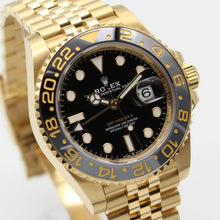 Rolex GMT-Master II 18K yellow gold watch featuring a black dial and a Jubilee bracelet  126718GRNR-0001