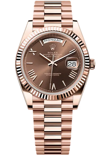 Rolex Day-Date 40 Rose Gold - Chocolate Dial, Roman Numerals & Fluted Bezel