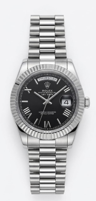 Rolex Day-Date "President" 40mm – Black Dial, Roman Numerals, 18k White Steel