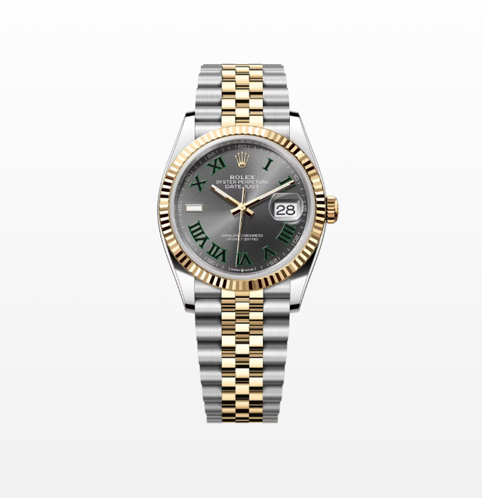 Rolex Datejust 36 – "Wimbledon" Slate Dial – Two-Tone Yellow Gold & Steel – Fluted Bezel – Jubilee Bracelet  Reference: 126233