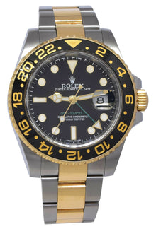 Rolex GMT-Master II 18k YG & Steel Black Ceramic Mens 40mm Watch Scramble 116713