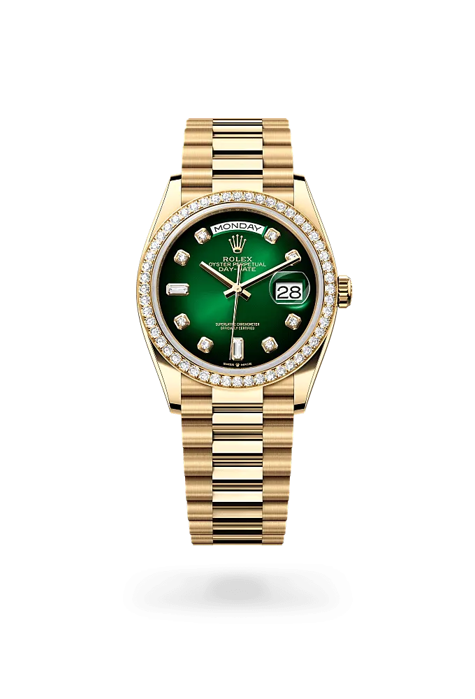 Rolex Day-Date 36 President Yellow Gold Green Ombre Diamond Dial 128238