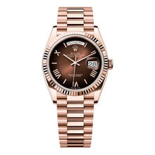 Rolex Day-Date 36 President Rose Gold Brown Ombre Roman Dial Fluted Bezel 128235
