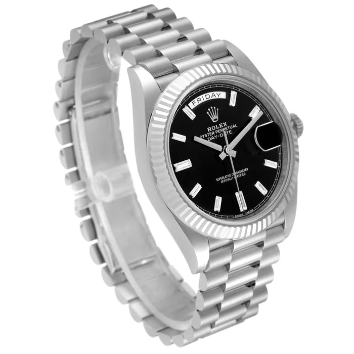 Rolex Day-Date II President White Gold 41mm Black Diamond Fluted Bezel 218239